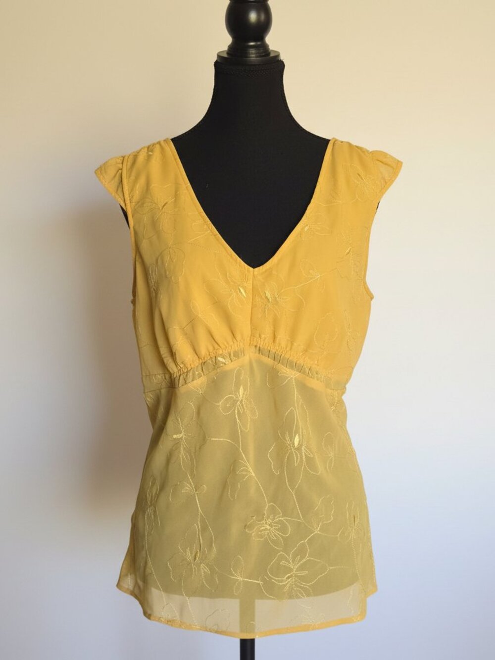 Reitmans Golden Yellow Embroidered Chiffon Blouse | Tonal Floral | Size XL